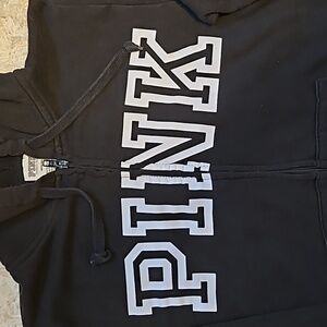 Victoria's Secret PINK Black w/ White Block Writing Zip-up Hoodie.